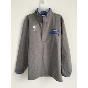 Columbia Men’s Fleece Sweater Phillies Embroidery PFG Gray Blue Size Large